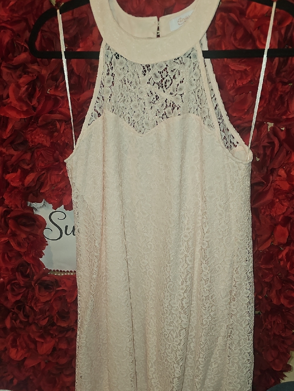 Candie's Lace Halter Dress in Blush With Strappy Back Design Size Small